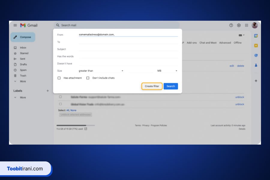 راهنمای گامبهگام اضافه کردن Toobit به لیست سفید ایمیل