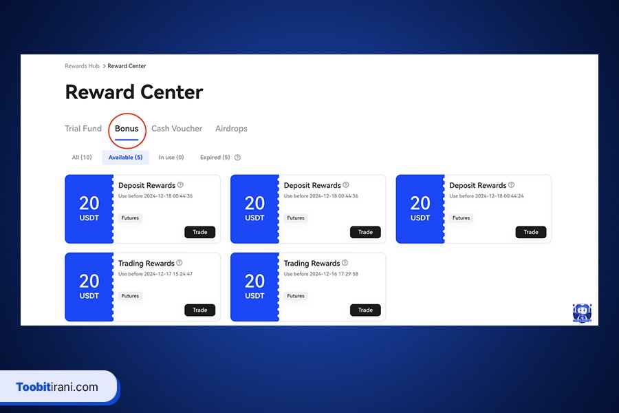 چگونه پاداش معاملات آتی را در صرافی توبیت پیدا کنیم؟(وب)